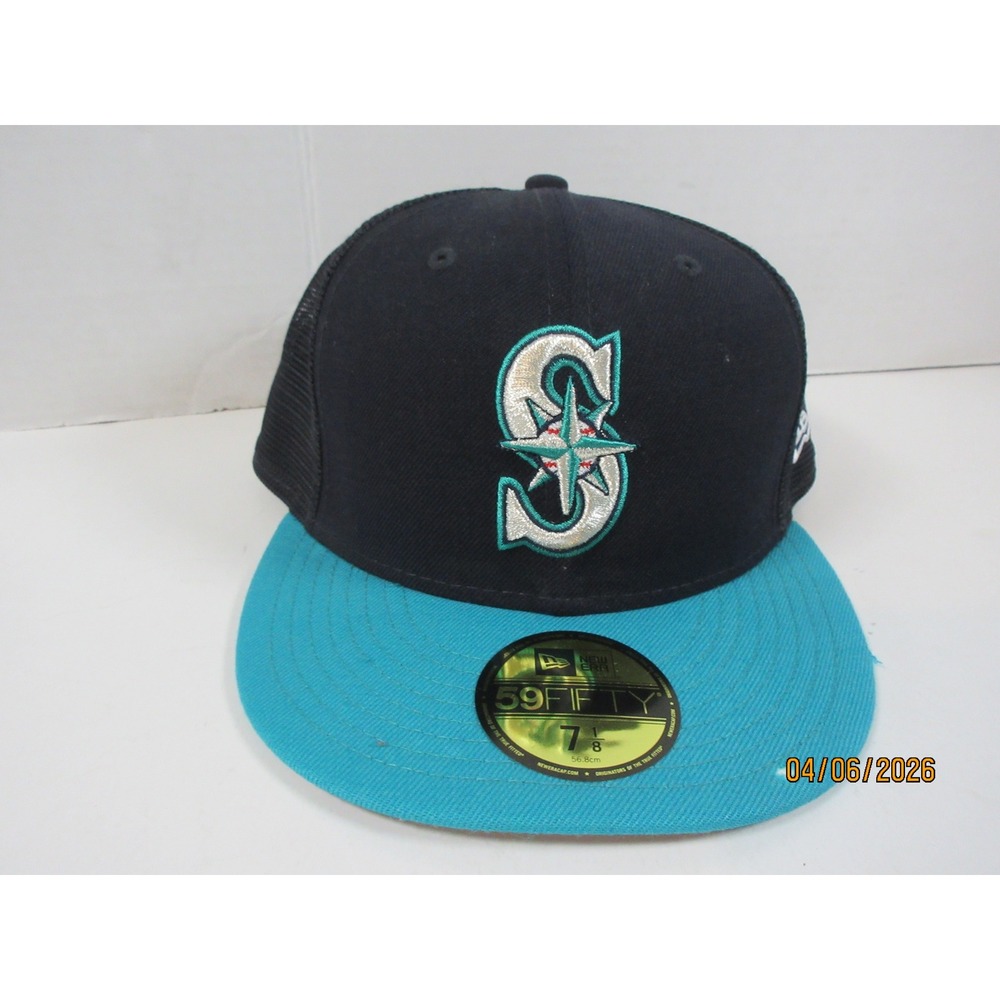 New Era 59FIFTY Seattle Mariners Fitted Hat 7 1/8 Mesh Trucker Navy Teal MLB Cap